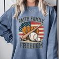 Faith Family Freedom Patriotic Christian Baseball Game Day Comfort Colors Sweatshirt Denim