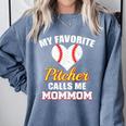 My Favorite Pitcher Calls Me MomMom Pitcher Baseball Mom Mom Comfort Colors Sweatshirt Denim