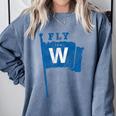 Fly The W Chicago Baseball Winning Flag Distressed Premium Tri-Blend Comfort Colors Sweatshirt Denim
