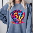 Gen Alpha Slang Ice Cream Drip Six Seven 67 Baseball Catcher Comfort Colors Sweatshirt Denim