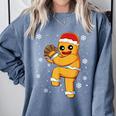 Gingerbread Man Baseball Christmas Comfort Colors Sweatshirt Denim
