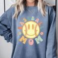 Groovy Retro Floral Happy Smiling Face Baseball Mom Comfort Colors Sweatshirt Denim Groovy Retro Floral Happy Smiling Face Baseball Mom Comfort Colors Sweatshirt Denim