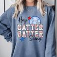 Hey Batter Batter Swing Graphic For Baseball Moms Comfort Colors Sweatshirt Denim Hey Batter Batter Swing Graphic For Baseball Moms Comfort Colors Sweatshirt Denim