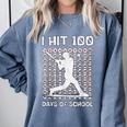 I Hit 100 Days Of School Baseball Player 100th Day Boys Kids Comfort Colors Sweatshirt Denim