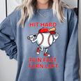 Hit Hard Run Fast Turn Left Baseball Player Premium Tri-Blend Comfort Colors Sweatshirt Denim Hit Hard Run Fast Turn Left Baseball Player Premium Tri-Blend Comfort Colors Sweatshirt Denim