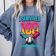 HUGvyn I Survived 100 Days Baseball Teacher Ice Cream Drip Comfort Colors Sweatshirt Denim HUGvyn I Survived 100 Days Baseball Teacher Ice Cream Drip Comfort Colors Sweatshirt Denim