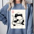 Japanese Grumpy Frog Baseball Player Baseball Comfort Colors Sweatshirt Denim