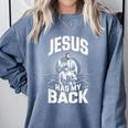 Jesus Has My Back Baseball Faith Motivation Tee Christian Comfort Colors Sweatshirt Denim Jesus Has My Back Baseball Faith Motivation Tee Christian Comfort Colors Sweatshirt Denim