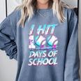 Kids 100 Days Of School 100th Day Baseball Ice Cream Drip Comfort Colors Sweatshirt Denim