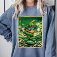 Leprechaun Playing Baseball Japanese Art St Patricks Day Comfort Colors Sweatshirt Denim Leprechaun Playing Baseball Japanese Art St Patricks Day Comfort Colors Sweatshirt Denim
