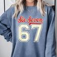 Number 67 Meme Six Seven Baseball Style Kids Boy Teen Comfort Colors Sweatshirt Denim