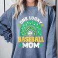 One Lucky Baseball Mom St Patricks Day Rainbow Mother Mama Comfort Colors Sweatshirt Denim