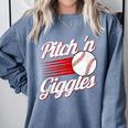 Pitch 'n Giggles Baseball Player Women Baseball Mom Comfort Colors Sweatshirt Denim Pitch 'n Giggles Baseball Player Women Baseball Mom Comfort Colors Sweatshirt Denim