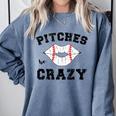 Pitches Be Crazy Baseball Moms Softball Players Hey Batter Comfort Colors Sweatshirt Denim Pitches Be Crazy Baseball Moms Softball Players Hey Batter Comfort Colors Sweatshirt Denim