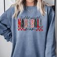 Retro Checkered Tired But Caffeinated Baseball Mom Leopard Comfort Colors Sweatshirt Denim