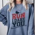 Run I Dare You Baseball Catcher Player Fan Comfort Colors Sweatshirt Denim Run I Dare You Baseball Catcher Player Fan Comfort Colors Sweatshirt Denim