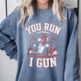 You Run I Gun Baseball Catcher Softball Player Comfort Colors Sweatshirt Denim