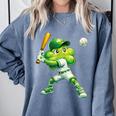 Shamrock Playing Baseball St Patricks Day Men Boys Kid Comfort Colors Sweatshirt Denim
