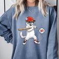 Six Seven 67 Baseball Cat Birthday Men Kids Boys Comfort Colors Sweatshirt Denim