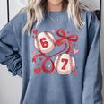 Six Seven Baseball Lover Sports Red Heart Bow Valentine Girl Comfort Colors Sweatshirt Denim