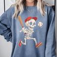 Skeleton Batting Baseball Halloween Boys Men Kids Comfort Colors Sweatshirt Denim