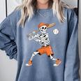 Skeleton Batting Baseball Halloween Comfort Colors Sweatshirt Denim Skeleton Batting Baseball Halloween Comfort Colors Sweatshirt Denim