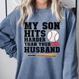 My Son Hits Harder Than Your Husband Baseball Mom Comfort Colors Sweatshirt Denim