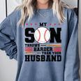 My Son Throws Harder Than Your Husband Baseball Mom Comfort Colors Sweatshirt Denim