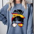 Spanish Baseball Mom Messy Bun Spain Baseball Girl Comfort Colors Sweatshirt Denim Spanish Baseball Mom Messy Bun Spain Baseball Girl Comfort Colors Sweatshirt Denim