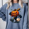Spooky Halloween Scary Pumpkin Baseball Player Witchy Vibes Comfort Colors Sweatshirt Denim