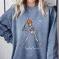 Spooky Season Skeleton Baseball Player Halloween Batter Comfort Colors Sweatshirt Denim