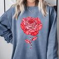 Sporty Rose Graphic With Baseball And Rugby Ball Petals Comfort Colors Sweatshirt Denim