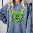 St Patricks Day Baseball Ice Cream Shamrock Baseball Player Comfort Colors Sweatshirt Denim