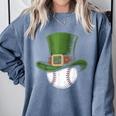 St Patricks Day Shamrock Baseball Saint Paddy's Kids Boys Comfort Colors Sweatshirt Denim