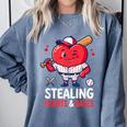 Stealing Hearts And Bases Baseball Player Valentine's Day Comfort Colors Sweatshirt Denim