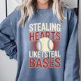 Stealing Hearts Like I Steal Bases Baseball Valentine Retro Comfort Colors Sweatshirt Denim