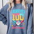I Survived 100 Days Of School Baseball Drip Students Teacher Comfort Colors Sweatshirt Denim