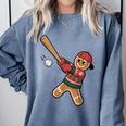 Ugly Christmas Sweater Gingerbread Baseball Toddler Kids Comfort Colors Sweatshirt Denim