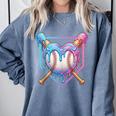 Valentines Baseball Heart Dripping Ice Cream Gen Z Alpha Comfort Colors Sweatshirt Denim