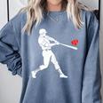 Valentines US Baseball Player Silhouette Heart Comfort Colors Sweatshirt Denim