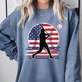 Women's Batter Patriotic American Flag Baseball Silks Comfort Colors Sweatshirt Denim Women's Batter Patriotic American Flag Baseball Silks Comfort Colors Sweatshirt Denim
