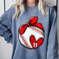 Womens Custom Baseball Mom Number 11 Heart For Mom Mommy Comfort Colors Sweatshirt Denim