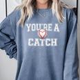 You'Re A Catch Baseball Pun Heart Kids Boys Valentines Comfort Colors Sweatshirt Denim You'Re A Catch Baseball Pun Heart Kids Boys Valentines Comfort Colors Sweatshirt Denim