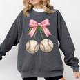 Baseball Girls Women Coquette Pink Bow Baseball Comfort Colors Sweatshirt Pepper
