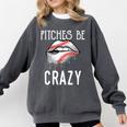 Baseball Mom Pitches Be Crazy Lips Premium Comfort Colors Sweatshirt Pepper