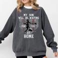 Baseball Mom My Son Will Be Waiting For You At Home Premium Tri-Blend Comfort Colors Sweatshirt Pepper