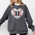 Baseball Number 11 Distressed Heart For Baseball Moms Comfort Colors Sweatshirt Pepper