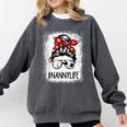 Bleached Nanny Life Soccer Messy Bun Baseball Game Day Comfort Colors Sweatshirt Pepper Bleached Nanny Life Soccer Messy Bun Baseball Game Day Comfort Colors Sweatshirt Pepper