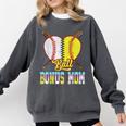 Bonus Mom Of Both Half Baseball Softball Ice Cream Drip Comfort Colors Sweatshirt Pepper