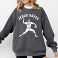 Christian Jesus Saves Baseball Pitcher Heaven 01 Sports Comfort Colors Sweatshirt Pepper